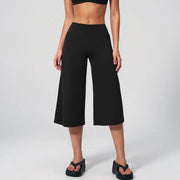TIMEOFF Women's High Waist V‑Shaped Back Cropped Wide Leg Capris - Butt‑Lifting Sculpt Design, 4‑Way Stretchy Breathable Fabric, 5 Colors Available | Tummy Control, Non‑Restrictive Fit, Wrinkle‑Resistant | Ideal for Yoga, Casual Wear & Daily Loungewear