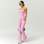 TIMEOFF Women's Halter Neck High Waist Butt Lifting Bodycon Flared Leg Yoga Jumpsuit - Stretchable Solid Color Athleisure Activewear, Trending Clothes for Women for Gym & Fashion Outfits (Athleisure Style, Solid Color Jumpsuit),summerwins