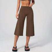 TIMEOFF Women's High Waist V‑Shaped Back Cropped Wide Leg Capris - Butt‑Lifting Sculpt Design, 4‑Way Stretchy Breathable Fabric, 5 Colors Available | Tummy Control, Non‑Restrictive Fit, Wrinkle‑Resistant | Ideal for Yoga, Casual Wear & Daily Loungewear