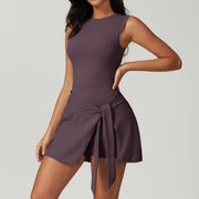 TIMEOFF Women's Off-Shoulder U-Back Workout Dress - Sleeveless, Side-Tie, Built-In Shorts, Soft Stretchy Skin-Friendly Fabric, Ideal for Gym, Yoga Stretch (Sports Sleeveless Dress with Built-In Shorts), Active Dress