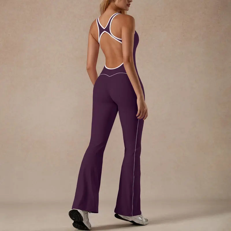 TimeOFF Women's Two-Piece Open-Back Tank & Flared Leggings Set, Lift & Shape Effect, Solves Stylish Support & Flattering Fit Need for Yoga, Fitness Workouts & Active Lifestyle Scenarios,sweatsuits women,loungesetwomen,comfort sweat set
