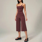 TIMEOFF Women's 2‑Piece Adjustable Strap Workout Set - V‑Shape Back Cami & High Waist Cropped Wide Leg Capris, Stretchy Breathable Fabric, 5 Colors | Waist Shaping, Tummy Control, Non‑Restrictive Fit | Ideal for Yoga, Casual Wear & Daily Loungewear
