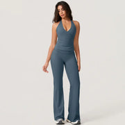 TimeOFFWomen's 2-Piece Activewear Set Deep V-Neck Open-Back Design Stretchy Fabric for Flattering Fit Comfort in Yoga Workouts & Casual Outings Athletic Fashion Fitness Clothes, 2 Piece Sets, Women's 2 Piece Set