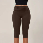 TIMEOFF Women's Fold‑Over Waist Knee‑Length Leggings - Two‑Way Wearable, Butt‑Lifting Design, Stretchy Breathable Fabric | Tummy Control, Non‑Slip, No Ride‑Up | Ideal for Yoga, Gym, Running & Casual Wear