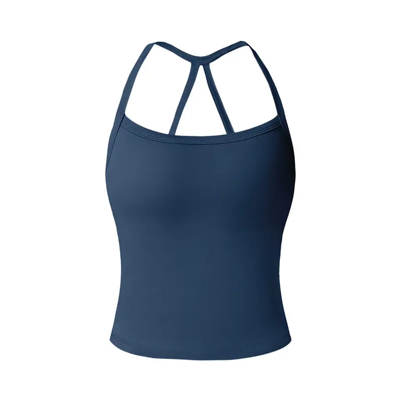 TIMEOFF Women's Strappy Backless Crop Top, Stretchy Form-Fitting Yoga Vest for Fitness and Workout Activewear