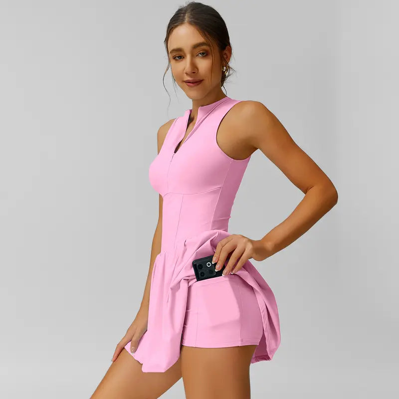 TIMEOFF Women's Sleeveless Sporty Dress - Concealed Zipper, Waist-Dart Pocket, Anti-Exposure - Golf Apparel, Tennis Attire, Workout Athleisure Dresses,summerwins