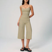 TIMEOFF Women's 2‑Piece Adjustable Strap Workout Set - V‑Shape Back Cami & High Waist Cropped Wide Leg Capris, Stretchy Breathable Fabric, 5 Colors | Waist Shaping, Tummy Control, Non‑Restrictive Fit | Ideal for Yoga, Casual Wear & Daily Loungewear