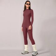 TIMEOFF Women's Long-Sleeve Fleece-Lined Mock-Neck Zip-Up Jumpsuit, Stretchy Body-Sculpting Workout Gym Clothing for Winter Yoga