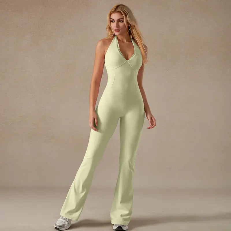 TIMEOFF Women's Backless Halter Sporty Jumpsuit - Soft Stretch Moisture-Wicking Fabric, Athletic Style Activewear Clothing, Workout Outfit for Yoga & Gym, Backless Sports Jumpsuit,summerwins