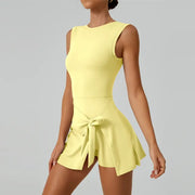 TIMEOFF Women's Off-Shoulder U-Back Workout Dress - Sleeveless, Side-Tie, Built-In Shorts, Soft Stretchy Skin-Friendly Fabric, Ideal for Gym, Yoga Stretch (Sports Sleeveless Dress with Built-In Shorts), Active Dress