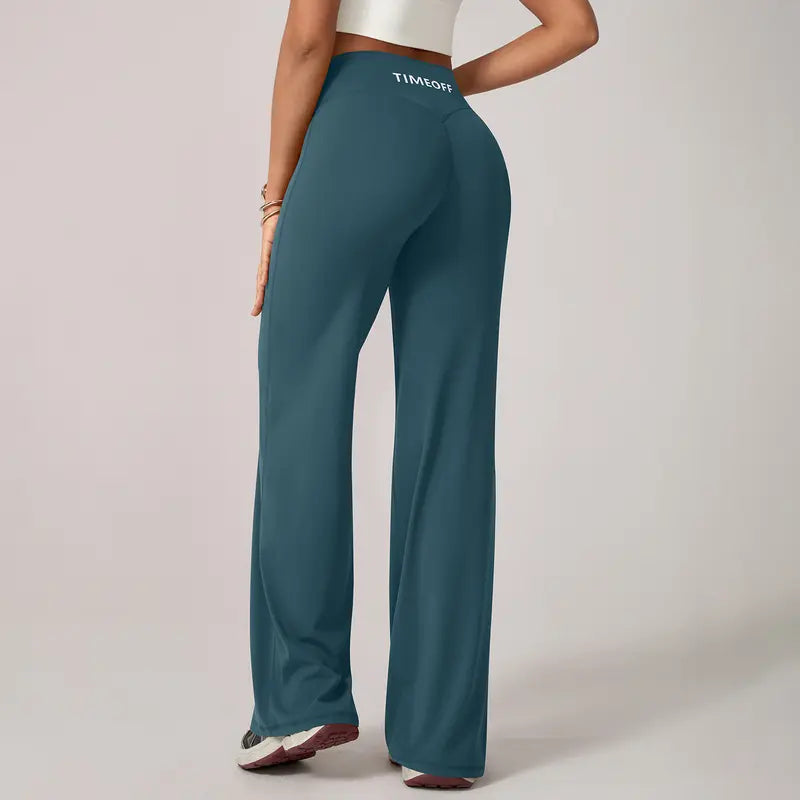 TimeOFF Women's Wide-Leg Pants – High-Waisted, Draped Pant Legs for Comfort & Flattering Fit in Yoga, Workouts & Daily Casual Wear Outfits Chic elastic waist yoga pant gym