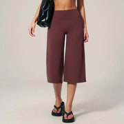 TIMEOFF Women's High Waist V‑Shaped Back Cropped Wide Leg Capris - Butt‑Lifting Sculpt Design, 4‑Way Stretchy Breathable Fabric, 5 Colors Available | Tummy Control, Non‑Restrictive Fit, Wrinkle‑Resistant | Ideal for Yoga, Casual Wear & Daily Loungewear