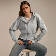 TIMEOFF Women's Cropped Hooded Zip-Up Long Sleeve Gym Jacket - Cozy Fitness Outerwear, Sportswear for Casual Daily Use, Athletic Zip-Up Jackets