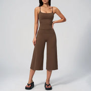TIMEOFF Women's 2‑Piece Adjustable Strap Workout Set - V‑Shape Back Cami & High Waist Cropped Wide Leg Capris, Stretchy Breathable Fabric, 5 Colors | Waist Shaping, Tummy Control, Non‑Restrictive Fit | Ideal for Yoga, Casual Wear & Daily Loungewear
