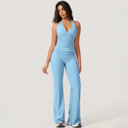 TimeOFFWomen's 2-Piece Activewear Set Deep V-Neck Open-Back Design Stretchy Fabric for Flattering Fit Comfort in Yoga Workouts & Casual Outings Athletic Fashion Fitness Clothes, 2 Piece Sets, Women's 2 Piece Set