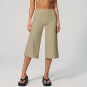 TIMEOFF Women's High Waist V‑Shaped Back Cropped Wide Leg Capris - Butt‑Lifting Sculpt Design, 4‑Way Stretchy Breathable Fabric, 5 Colors Available | Tummy Control, Non‑Restrictive Fit, Wrinkle‑Resistant | Ideal for Yoga, Casual Wear & Daily Loungewear