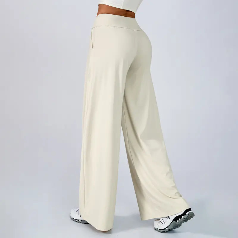 TIMEOFF Women's High Waist Wide Leg Pants, Buttery Soft Stretchy Fabric Workout Clothing with Pockets for Yoga and Casual Wear