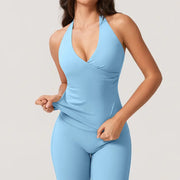 TimeOFFWomen's 2-Piece Activewear Set Deep V-Neck Open-Back Design Stretchy Fabric for Flattering Fit Comfort in Yoga Workouts & Casual Outings Athletic Fashion Fitness Clothes, 2 Piece Sets, Women's 2 Piece Set