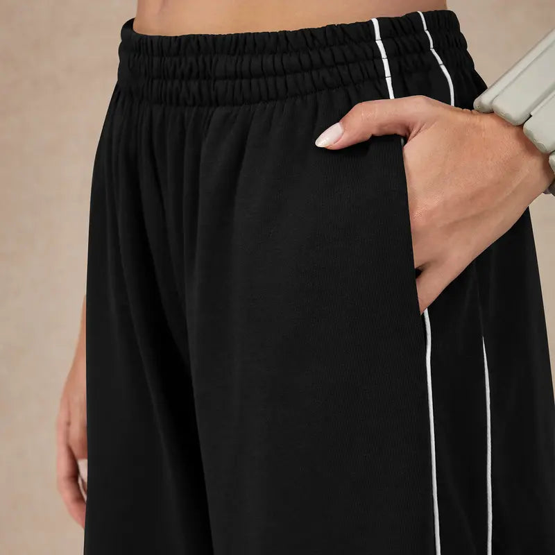 TIMEOFF Women's Baggy Wide-Leg Bottoms - Adjustable Elastic Waist, Pocket Design, Side Trim, Minimalist Workout Pants for Lady, Secure Small Item Storage, Comfortable Relaxed Fit, Ideal for Daily Wear & Post-Yoga Lounging,summerwins,summeroutfits,vacation