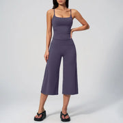 TIMEOFF Women's 2‑Piece Adjustable Strap Workout Set - V‑Shape Back Cami & High Waist Cropped Wide Leg Capris, Stretchy Breathable Fabric, 5 Colors | Waist Shaping, Tummy Control, Non‑Restrictive Fit | Ideal for Yoga, Casual Wear & Daily Loungewear