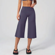 TIMEOFF Women's High Waist V‑Shaped Back Cropped Wide Leg Capris - Butt‑Lifting Sculpt Design, 4‑Way Stretchy Breathable Fabric, 5 Colors Available | Tummy Control, Non‑Restrictive Fit, Wrinkle‑Resistant | Ideal for Yoga, Casual Wear & Daily Loungewear