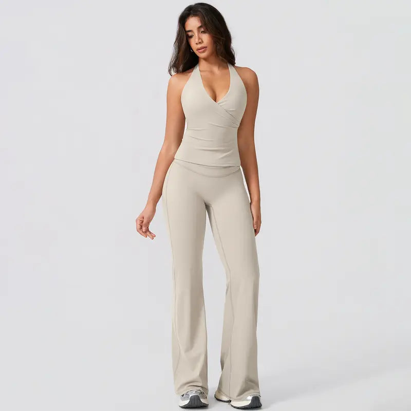 TimeOFFWomen's 2-Piece Activewear Set Deep V-Neck Open-Back Design Stretchy Fabric for Flattering Fit Comfort in Yoga Workouts & Casual Outings Athletic Fashion Fitness Clothes, 2 Piece Sets, Women's 2 Piece Set