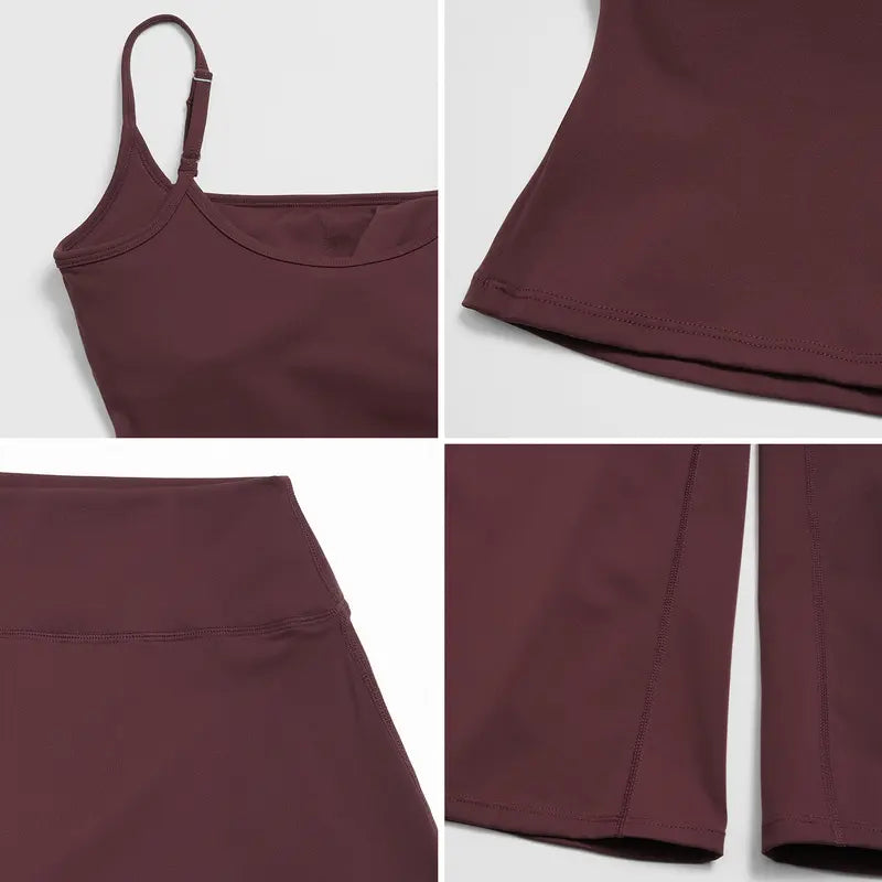 TIMEOFF Women's 2‑Piece Adjustable Strap Workout Set - V‑Shape Back Cami & High Waist Cropped Wide Leg Capris, Stretchy Breathable Fabric, 5 Colors | Waist Shaping, Tummy Control, Non‑Restrictive Fit | Ideal for Yoga, Casual Wear & Daily Loungewear