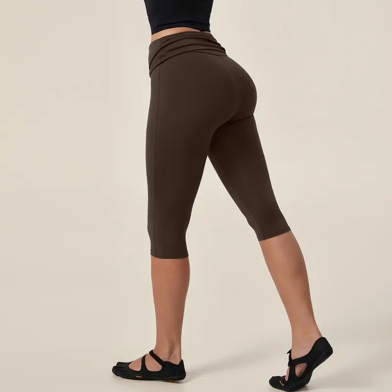 TIMEOFF Women's Fold‑Over Waist Knee‑Length Leggings - Two‑Way Wearable, Butt‑Lifting Design, Stretchy Breathable Fabric | Tummy Control, Non‑Slip, No Ride‑Up | Ideal for Yoga, Gym, Running & Casual Wear
