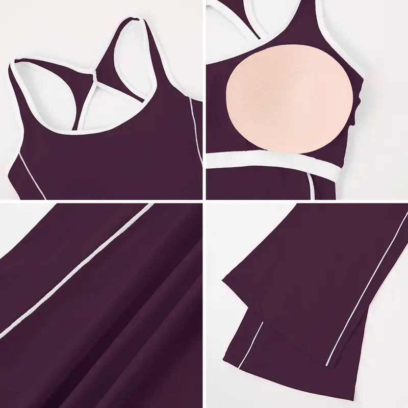 TimeOFF Women's Two-Piece Open-Back Tank & Flared Leggings Set, Lift & Shape Effect, Solves Stylish Support & Flattering Fit Need for Yoga, Fitness Workouts & Active Lifestyle Scenarios,sweatsuits women,loungesetwomen,comfort sweat set