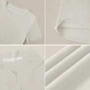 TimeOFF Women's 2-Piece Short Sleeve Workout Set - Fitted Crop Top & High Waist Wide Leg Pants, 4-Way Stretch Soft Fabric, Butt-Lifting Sculpt Seam, Tummy Control, Non-Ride Up, Breathable, Ideal for Yoga, Gym, Women's Clothes, 2 Piece Sets