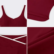 TimeOFF Two-Piece Color Block U-Neck Piped Tank & Bell Bottom Set, Deep V-Back Cutout, Contrast Binding Detail, Solves Trendy & Sculpting Need for Gym, Dance & Chic Casual Occasions,loungesetwomen,sweatsuits women,comfort sweat set,summerwins
