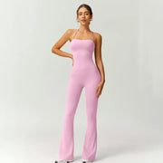 TIMEOFF Women's Halter Neck High Waist Butt Lifting Bodycon Flared Leg Yoga Jumpsuit - Stretchable Solid Color Athleisure Activewear, Trending Clothes for Women for Gym & Fashion Outfits (Athleisure Style, Solid Color Jumpsuit),summerwins
