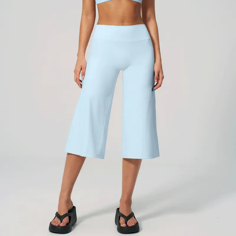 TIMEOFF Women's High Waist V‑Shaped Back Cropped Wide Leg Capris - Butt‑Lifting Sculpt Design, 4‑Way Stretchy Breathable Fabric, 5 Colors Available | Tummy Control, Non‑Restrictive Fit, Wrinkle‑Resistant | Ideal for Yoga, Casual Wear & Daily Loungewear