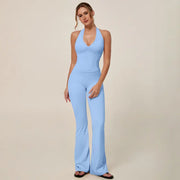 TIMEOFF Women's Backless Halter Sporty Jumpsuit - Soft Stretch Moisture-Wicking Fabric, Athletic Style Activewear Clothing, Workout Outfit for Yoga & Gym, Backless Sports Jumpsuit,summerwins