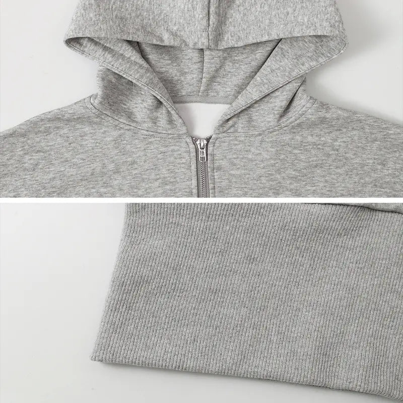 TIMEOFF Women's Cropped Hooded Zip-Up Long Sleeve Gym Jacket - Cozy Fitness Outerwear, Sportswear for Casual Daily Use, Athletic Zip-Up Jackets