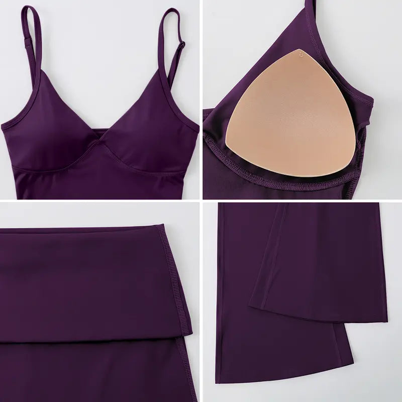 TIMEOFF Women's 2-Piece Athletic Sportswear Matching Set - Deep V Crop Cami & Flared Pants, Adjustable Minimalist Fabric, Buttock Lifting Sculpting, Back Hollow-Out, Athleisure Breathable Clothes for Yoga & Workout Daily Wear, 2 Piece Sets, Workout Sets F
