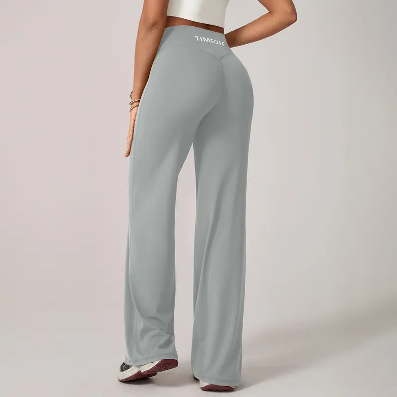 TimeOFF Women's Wide-Leg Pants – High-Waisted, Draped Pant Legs for Comfort & Flattering Fit in Yoga, Workouts & Daily Casual Wear Outfits Chic elastic waist yoga pant gym